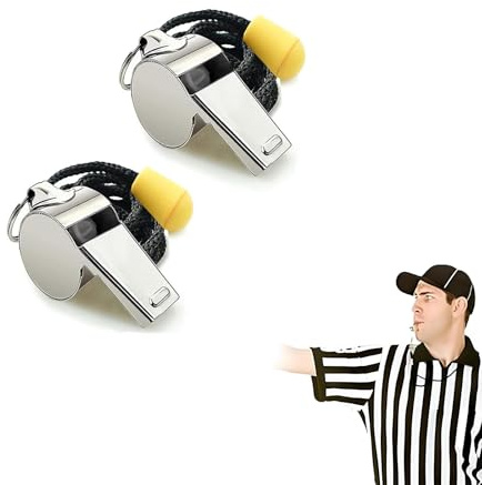 2 pcs Sifflet de Sport en, Fort et Clair, Avec Cordon, en Acier Inoxydable, Adapté aux Entraîneurs, aux Arbitres et aux Officiels