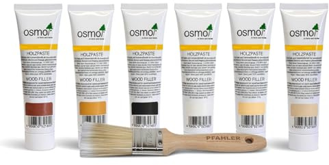 OSMO Holzpaste 7302 Fichte zum Ausbessern von Rissen Fugen und kleinen Schäden in Holz und Holzwerkstoffen Innenbereich 100 g + Flächenstreicher Pinsel von Pfahler