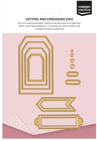 Vaessen Creative Stanz- und Prägechablonen Set Banner & Etiketten- 14 Cutting Dies 0,3 x 0,3 cm bis 5 x 8,5 cm - Bastelzubehör für DIY, Basteln mit Papier & Deko - für Mini Stanz- und Prägemaschinen