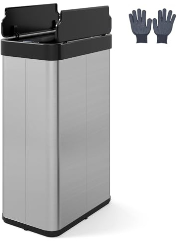 COSTWAY 60L Cestino per Rifiuti con Coperchi a Ali, Pattumiera in Acciaio Inox Spazzolato con Sensore di Movimento a Infrarossi, Bidone Automatico per Camera da Letto, Bagno e Cucina (Argento)