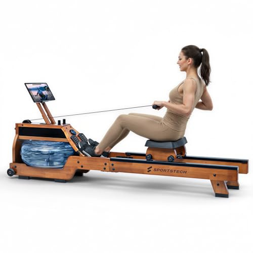 Sportstech PROwer WRX500 Rudergerät für zuhause, Magnetwiderstand und Wasserwiderstand, LED Display, App kompatibel, Rudermaschine leise bis 120 kg, Fitnessgerät für Zuhause Home Gym