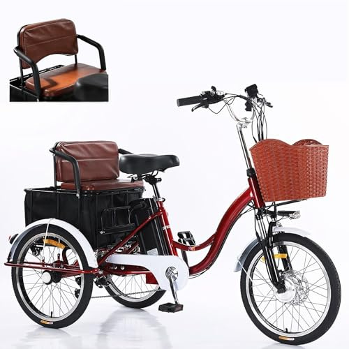 JSMDLN Triciclo Eléctrico De 20 Pulgadas con Pedales Asistidos, con Cesta De Carga Y Asiento, para Pasajeros Y Carga, Luz LED para Adultos, Altura Ajustable, Capacidad De 150 Kg. Blue