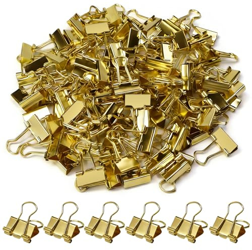 110 Pcs Oro Clips para Carpetas, Mini Clip, Pequeñas Pinzas para Papel de 19 mm, Clips de Oficina de Tamaño Micro para El Hogar, La Escuela y La Empresa
