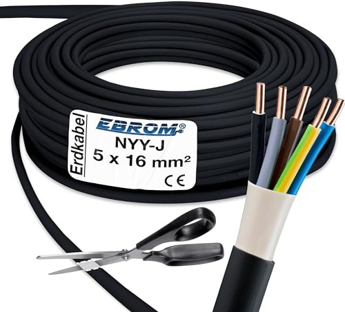 EBROM Erdkabel NYY-J 5x16 mm² Starkstromkabel Erdleitung schwarz -25 m