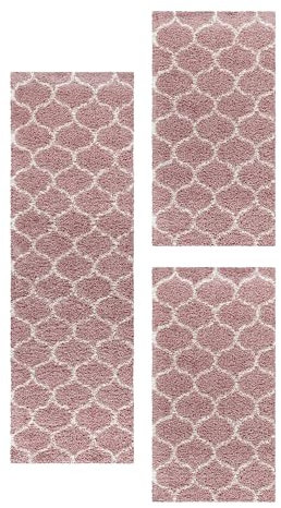 HomebyHome Bettumrandung Schlafzimmer 3 teilig Teppich Rosa - Waschbarer Bettumrandung Teppich Läufer Set Extra Flauschig Bettvorleger Schlafzimmer Bettset:2 St. 60x110 cm | 1 St. 80x250 cm