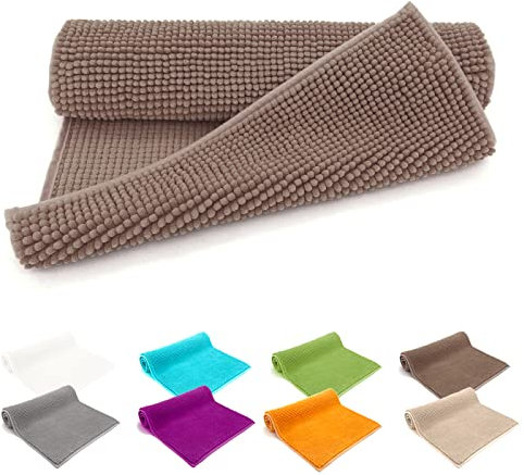 heimtexland ® Badvorleger Chenille Super Flauschig Saugstark Badteppich Badematte Ökotex Typ771 Taupe 45 x 50 cm