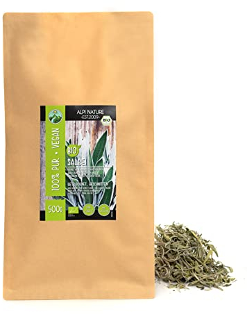 Alpi Nature Sauge Thé BIO 500g, Feuilles Séchées et Coupées pour Préparation de Thé à la Sauge, Salvia Officinalis