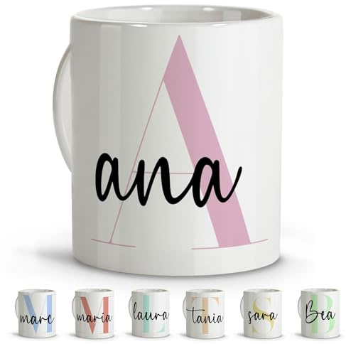 Tazas de Café Personalizada. Tazas con Nombre. Taza Desayuno. Taza Original Ceramica 330 ml. Regalos Originales. Letra inicial