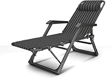 Sun Lounger Patio Folding Beach Garden Camping Fishing Recliner Chair, Adjustable, Detachable Headrest, Pool/Outdoor Recliner, supporting 400 kg (gray)