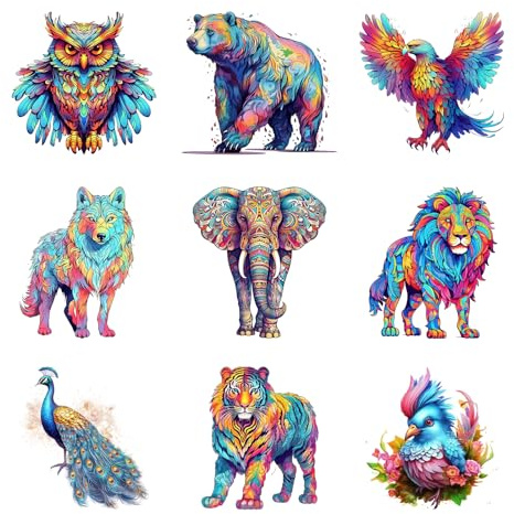 9Pcs Colorful Animals Iron On Transfer Patches DIY Iron On Decals Heat Transfer Vinyl Stickers for Clothes T Shirts Bag Pillow Covers Appliques