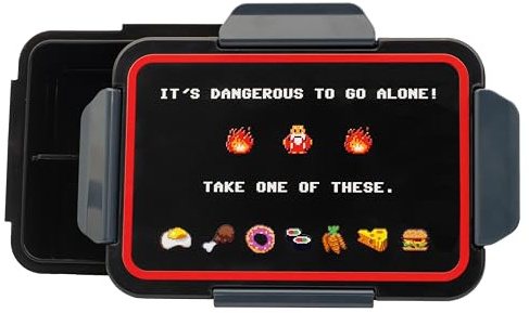 getDigital Lunch Box Dangerous to go alone - Bentobox für Nerds & Gaming Fans mit 4 anpassbaren Fächern, Auslaufsichere Dose mit Deckel, Spülmaschinengeeignet & Mikrowellengeeignet - 800ML