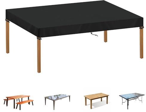 SIMPHAUS Housse Table de Jardin 160x100x15cm Housse de Plateau Table Housse Protection Salon de Jardin Exterieur Impermeable Bache Protection Table de Jardin Exterieur Coupe-Vent 420D Tissu Oxford