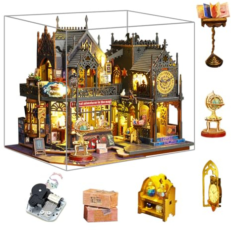 DIY Miniature Dollhouse Kit Magical Wooden Dollhouse with Dust Cover and Music,Creative Building Model Toy Dolls House for Boys and Girls