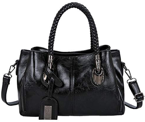 TDEOK Damen-Mode Lederhandtasche mit großem Fassungsvermögen Umhängetasche für solide Shoppen Taschen (Black, One Size)