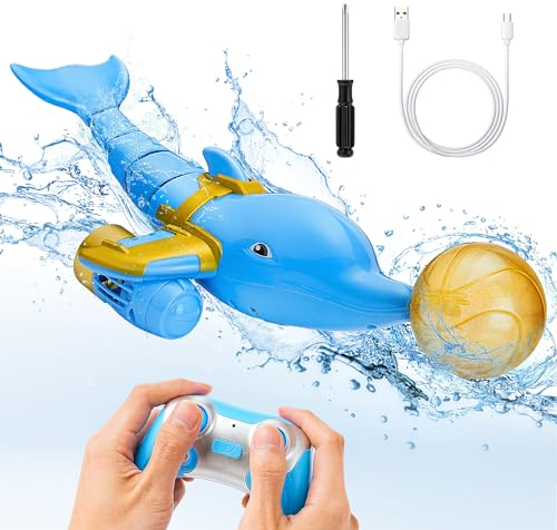Weslery Ferngesteuertes Delfinboot, 2.4G RC Delfinboot Spielzeug mit rotierendem Ball & Buntem Licht hochsimuliertes tauchfähiges Delfin Elektro Wasserspielzeug Geschenk für Erwachsene Kinder