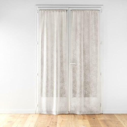 Douceur d'Intérieur Karla Coppia di Tende a Vetro con Passanti, 2 x 70 x 240 cm, Tessuto Intrecciato e Applique, Tortora