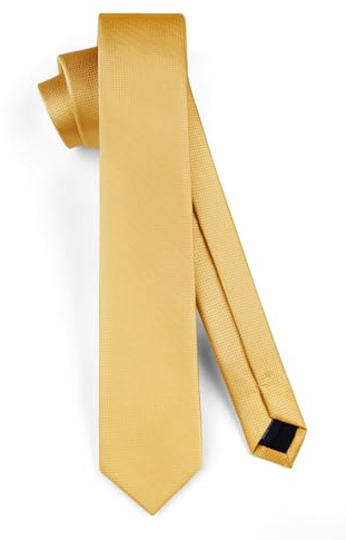 HISDERN Gold Tie for Men Silk Skinny Ties Classic Solid Slim Necktie for Wedding Party Business (6cm)