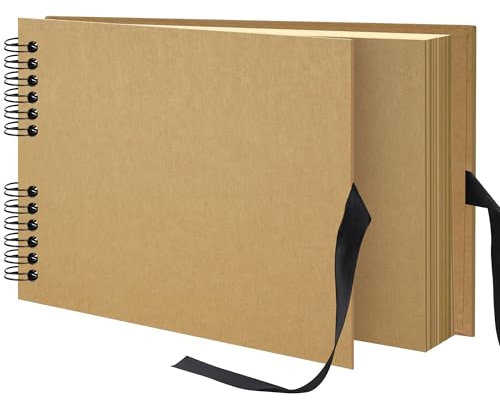 Remowith 29x21,5 cm Album fotografico Album per ritagli fai da te 40 Pagine, Libro illustrato in carta kraft con nastro di seta Libro dei ricordi per matrimonio bambino famiglia viaggi, Cachi