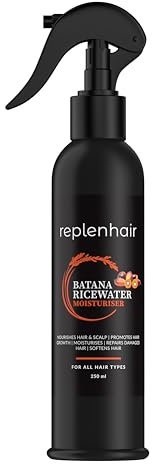 Replenhair Rice Water Batana Hair Growth Spray - Leave-In Conditioner for Thicker Hair, Reduces Hair Fall, Repairs Damage, Deep Hydration, Biotin & Tea Tree, Natural Haircare for Men & Women, 250ml