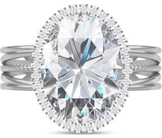 Linawe Silver Adjustable Statement Ring, Oval Birthstone Imitation Diamond CZ Chunky Ring, Vintage Cocktail Ring