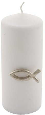 ReWu Decorazione per candela a forma di pesce in alluminio, per comunione, battesimo, cresima e Pasqua, decorazione in argento, 4 cm