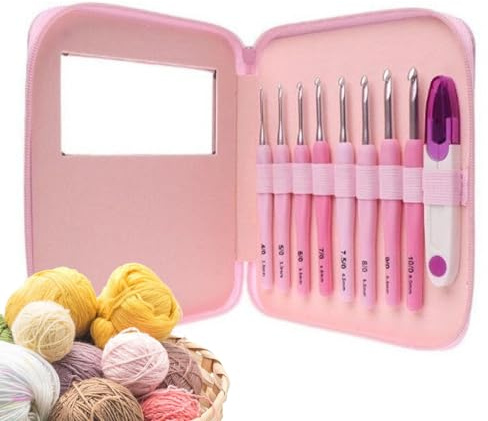 Crochet Hooks Set | Aiguilles Au Crochet Avec Étui À Cro-chet | L'ensemble Des Crochets Comprend Des Crochets De Cro chet En Caoutchouc Et En Métal Ergonomiques | Kits De Cro-chet Rose Pour Les Adult