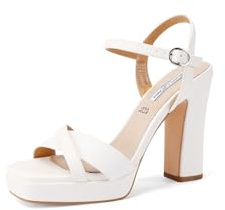 QUEEN HELENA Sandali con Tacco Alto con Plateau Casual Donna ZM9919 (Bianco, Sistema Taglie Calzature EU, Adulto, Donna, Numero, Media, 39)