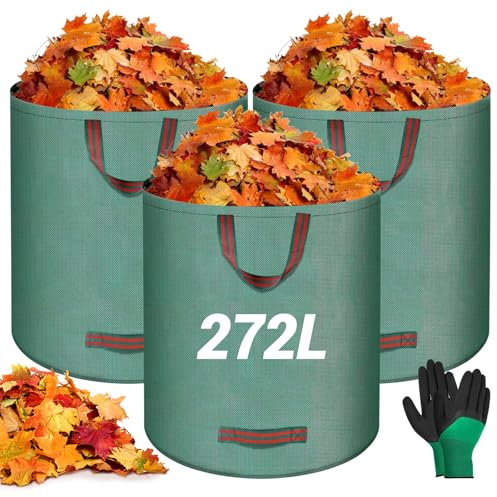 NXPZ 3X 272L Sacs à Déchets de Jardin avec Poignées, Sacs de Jardin, Étanche, Design Autoportant, Sacs à Feuilles Pliables, Résistant et Durable, pour Feuilles, Ordures, Débris, Déchets de Jardin