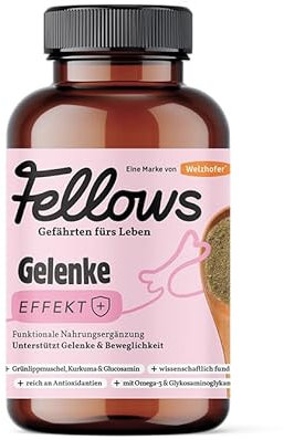 Fellows Gelenke Effekt Pulver für Hunde – mit Grünlippmuschel, Teufelskralle, Glucosamin & Omega-3 – Ergänzungsfutter zur Unterstützung der Gelenkgesundheit – 200 g – Made in Germany