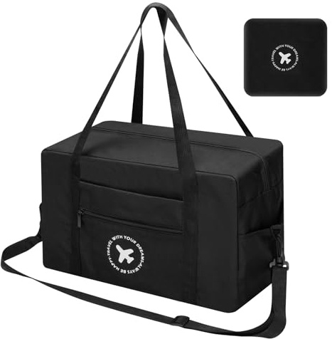AiQInu Reisetasche Handgepäck 40X25X20cm, Handgepäck Tasche für Easyjet Cabin Bag, Faltbare Handgepäck Tasche für Herren und Damen mit Schultergurt (Schwarz)