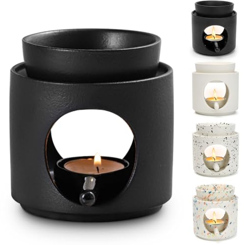 Umllpet Doftlampa, atmosfär av keramik med värmeljushållare, värmare för eteriska oljor, doftolja och doftvax, doftolja och doftvax, diffusor för aromaterapi och dekoration (svart)
