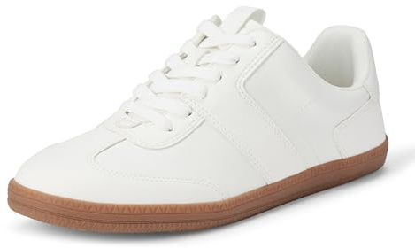 Amazon Essentials Women's Low Top Retro Sneaker with Padded Collar, White, 8.5