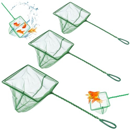 Seutmrou 3 Piezas Red de Peces de Nylon, Redes para Acuario, Red de Pesca para Acuario para Peces, Redes de Pesca para Pequeños, para Acuario Fish Acuarios Peceras, con Mango de Plástico
