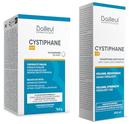 Bailleul | Anti-håravfall bunt hår och naglar | Cystiphane Fort kosttillskott 120 tabletter Cystiphane + anti-håravfall schampo 200 ml