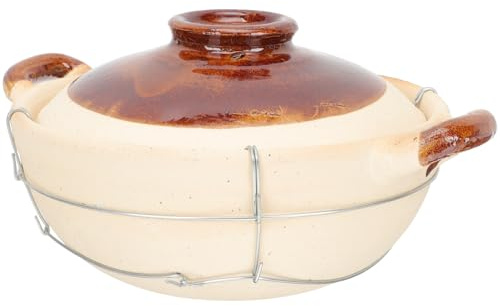 JECOMPRIS Olla de Estofado de Barro 0.5L Doble Asa y Tapa para Cocina Casera, Cazuela Antiadherente Adecuado para Guisar Sopa y Fideos en Casa