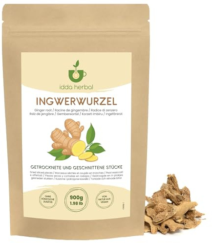 IDDA Herbal Raíz de Jengibre en Trozos 900g, Raíz de Jengibre Seca y Cortada en Trozos para Té