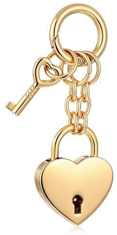 Zelphvt Gold Heart Padlock Bag Charms, Heart Shaped Keychain Accessories for Women, Mini Cute Purse Lock Keychain with Key, Fashionable Purse Charm for Handbags