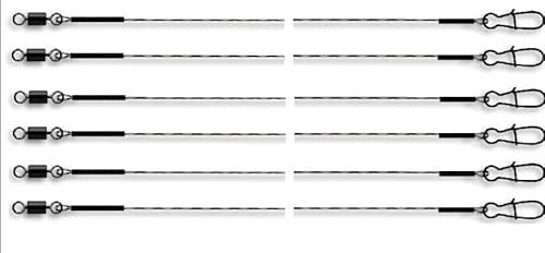 Set: 6 Stück Powerflex 7x7 Super-Soft-Stahlvorfach mit Wirbel von Jenzi 6 Kg, Länge 50 cm + Petri Heil! Aufkleber