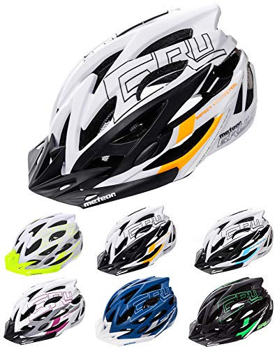 meteor Fahrradhelm Herren Damen Kinder-Helm MTB rollerhelm kinderfahrradhelm Mountainbike rennradhelm Inliner skaterhelm BMX fahradhelm Scooter Jungen Bike Helmet L 58-61 cm Weiß/Schwarz/Orange