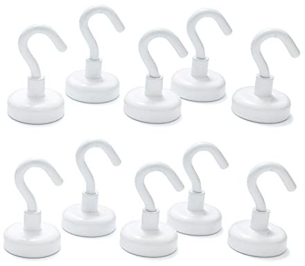 hf hajo - fix Magnet- | Klebe- | Schneideprodukte Neodym-Magnethaken, 25mm, weiß, 10 Stück – Magnethaken extra stark haftend für schwere Gegenstände - Werbeschilder, Warnschilder