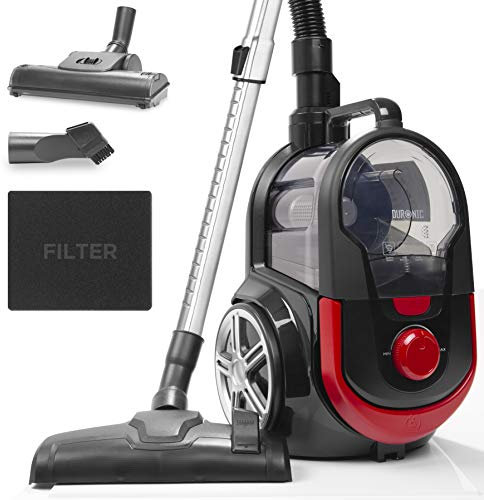 Duronic VC7020 Bagless Cylinder Vacuum Cleaner 2.5L 800W with HEPA Filter Crevice Tool Floor and Turbo Brush Lightweight Cyclonic Dry Bagless Vacuum Cleaners for Carpet Hard Floor Pet Hair Allergies