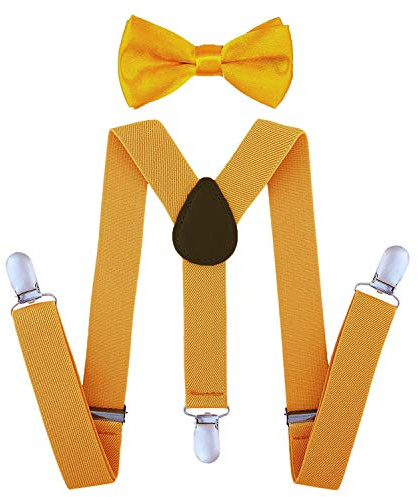 SUNTRADE Tirantes para niños con forma de Y elástico ajustable con clips y pajarita para niños y niñas, dorado, talla única