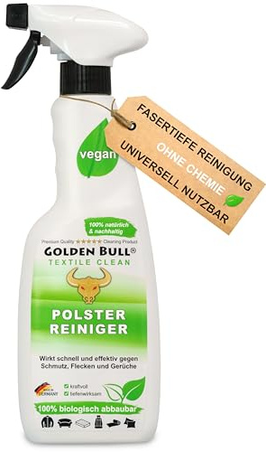 Golden Bull® Polsterreiniger für Sofa & Auto 500ml [STARK - VEGAN - OHNE CHEMIE] Natürlicher Polster Reiniger & Fleckenentferner für alle Polstermöbel - Couch und Autositz Reiniger aus DE