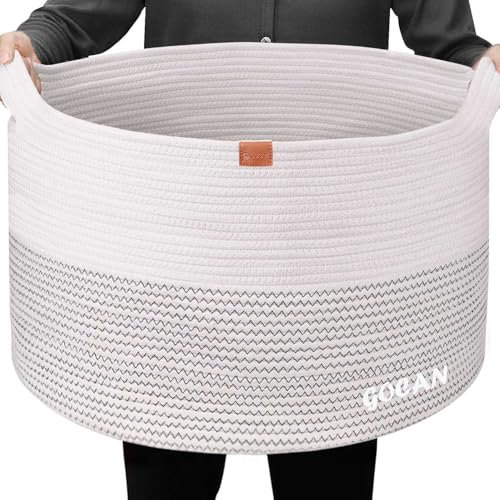 GOCAN Cesto per coperte extra large D55 X H35cm Cesto portabiancheria Cesto in corda di cotone con manici per coperte Cuscino giocattolo Soggiorno XXXL