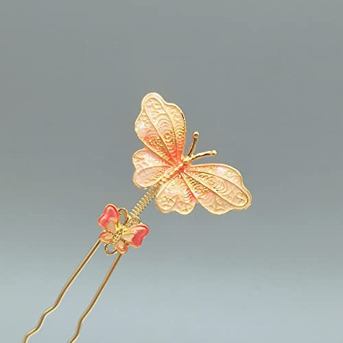 2 Pezzi Bastoncini Per Capelli Cinesi Forcella Per Capelli,Mollette Per Capelli A Forma Di U Farfalla Per Panini,Accessori Per Capelli Eleganti Forcine Per Capelli Vintage Per Le Donne,Rosa