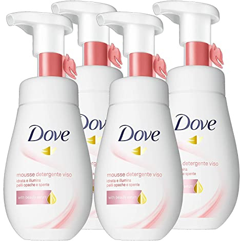 4 x Dove Mousse Gesichtsreinigungsmousse feuchtigkeitsspendend und aufhellend für matte und stumpfe Haut – 4 Flaschen à 160 ml
