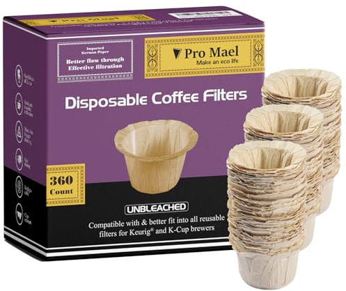 Pro Mael 360 Count Disposable K Cup Filters, Coffee Filter Paper for Keurig Brewers Single Serve 1.0 and 2.0, Use with Reusable K Cup Pods (Natural Unbleached)