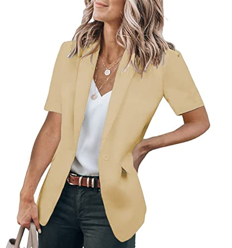 Sawmew Blazer à Manches Courtes Femmes Couleur Unie Costume d'affaires Veste Blazer Veste Slim fit Blazer avec Poches Veste de Base Cardigan Veste Femme (Color : Apricot, Size : XL)