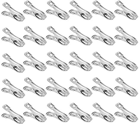HLIWS Acciaio Inox mollette Clip-30 Pezzi Mollette da bucato Antivento,per Asciugamano,Calze, la Conservazione Degli Alimenti,Fotografie(5 * 3cm)