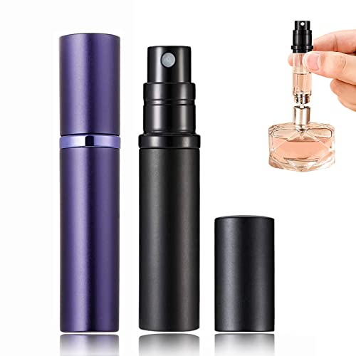 POTWPOT Refillable Atomizer, 2 Pack 5ML Atomiser Perfume Spray Bottle Travel Size, Black & Purple